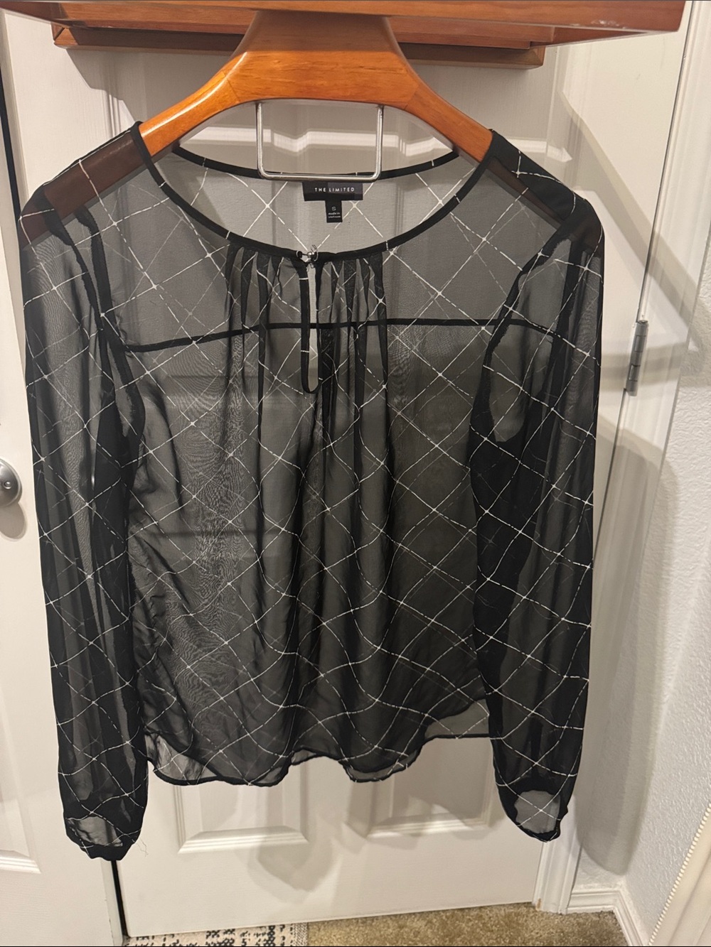 The Limited Black Sheer Blouse with Silver Grid